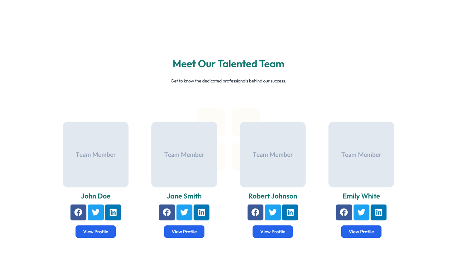 Team with 3-column Team Cards with Social 35 - Elementor component