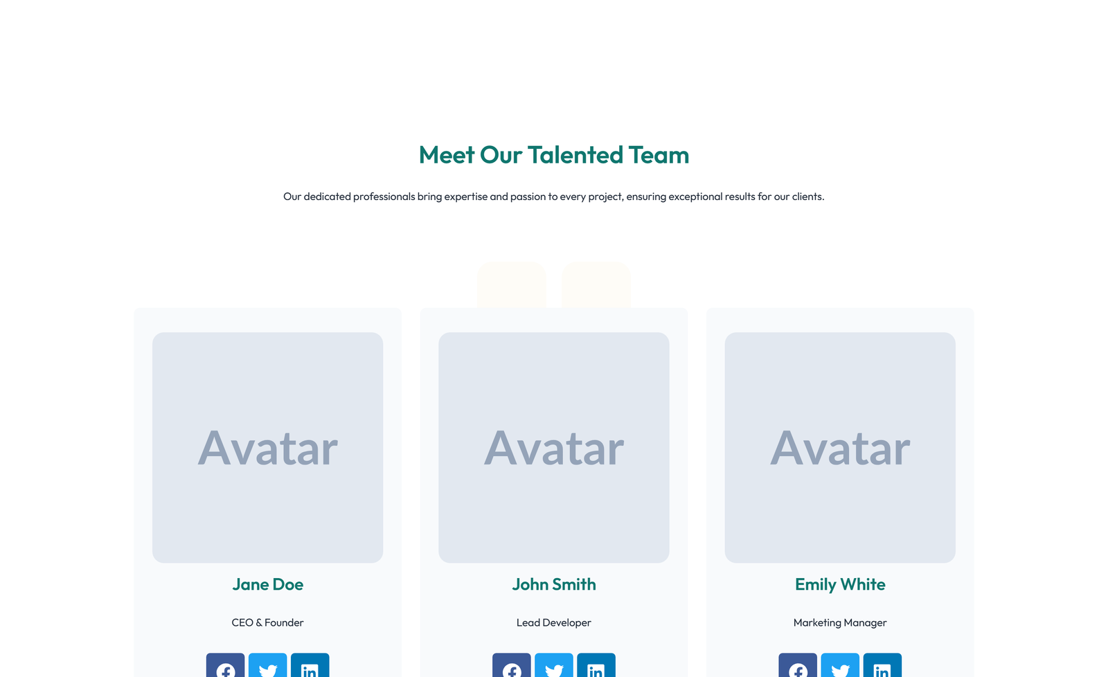 Team with 2-column Team Cards 37 - Elementor component