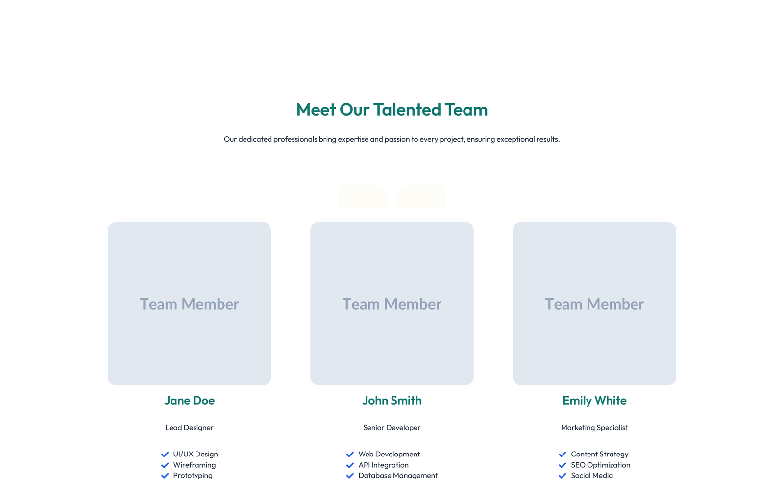 Team with 2-column Team Cards 38 - Elementor component