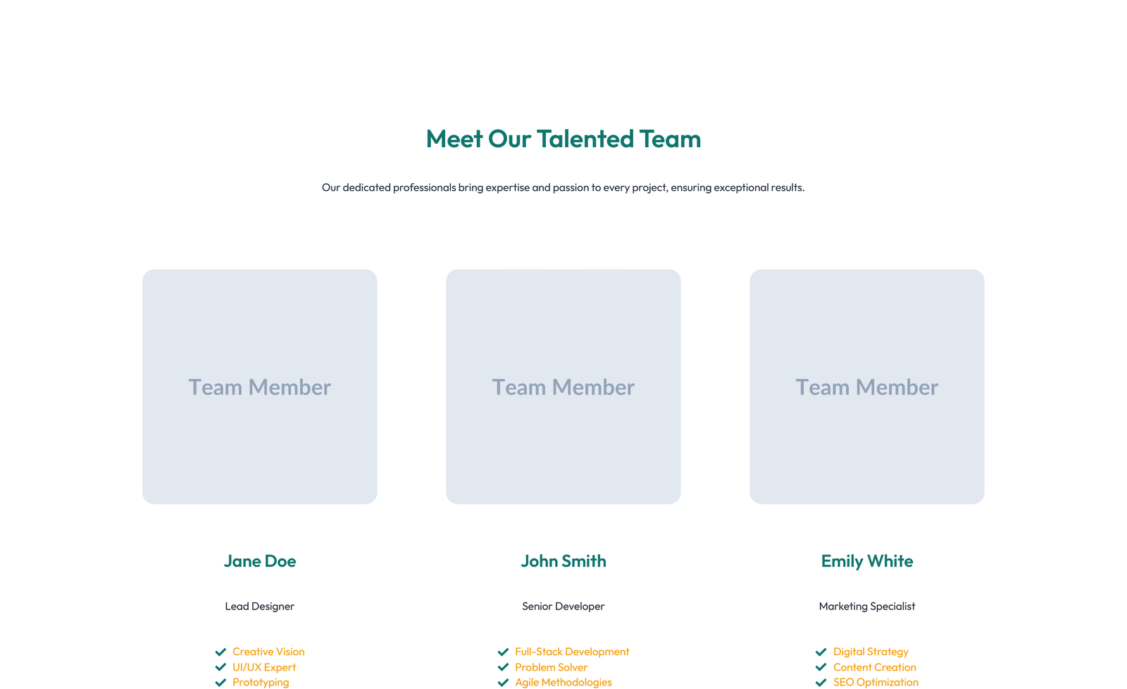 Team with 4-column Team Cards 39 - Elementor component