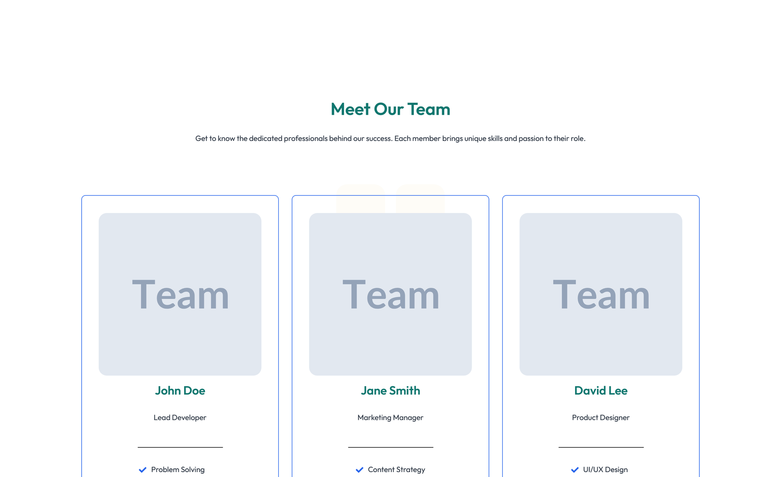 Team with 2-column Team Cards 39 - Elementor component