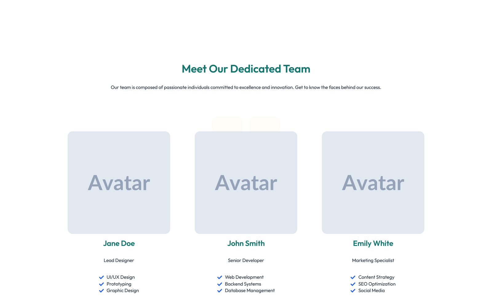 Team with 3-column Team Cards with Social 40 - Elementor component