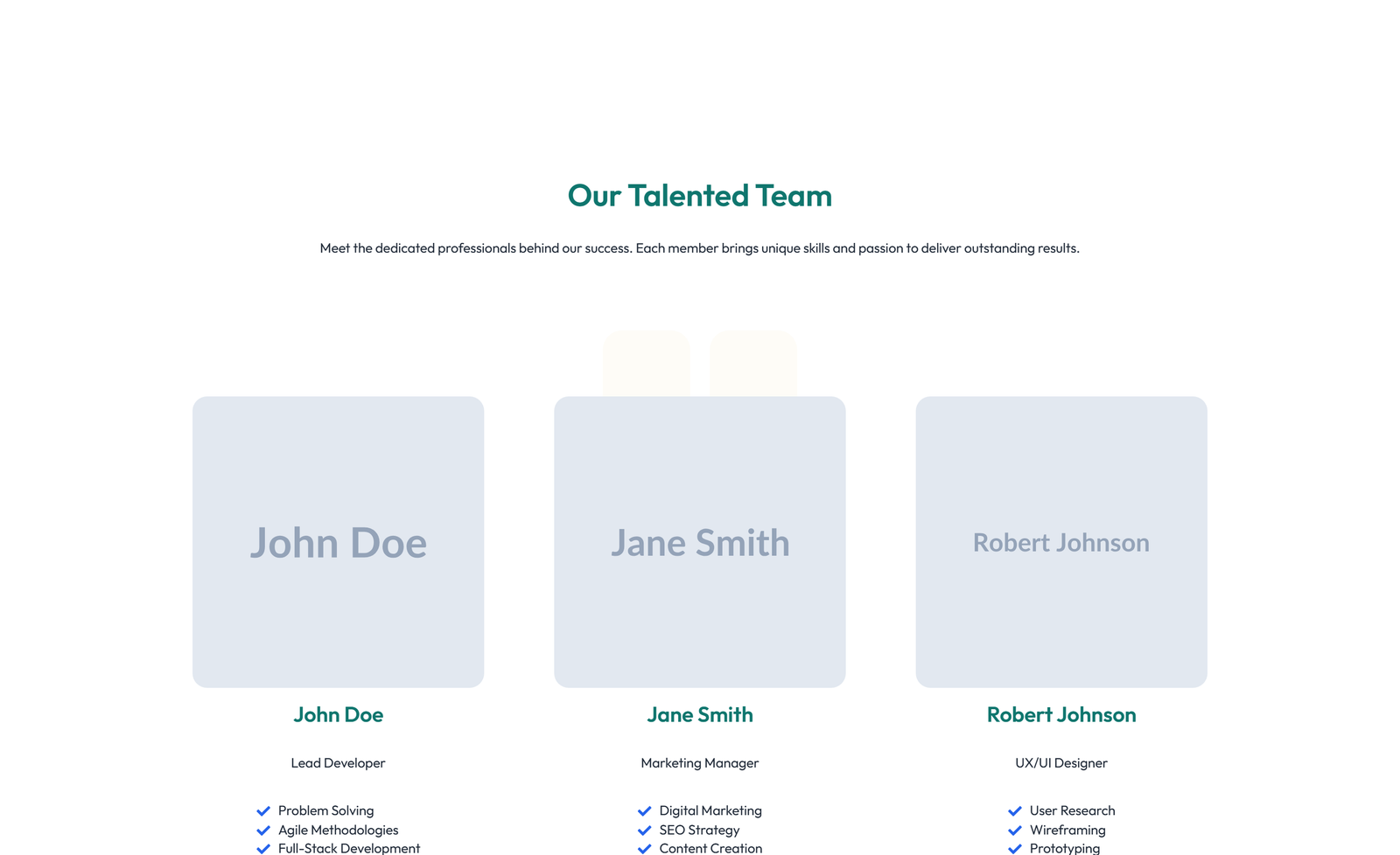 Team with 2-column Team Cards 40 - Elementor component