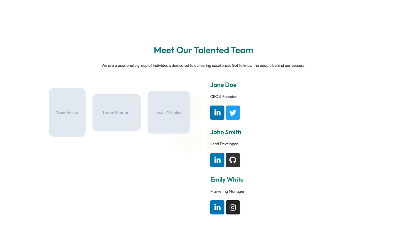 Team with 4-column Team Cards 44 - Elementor component