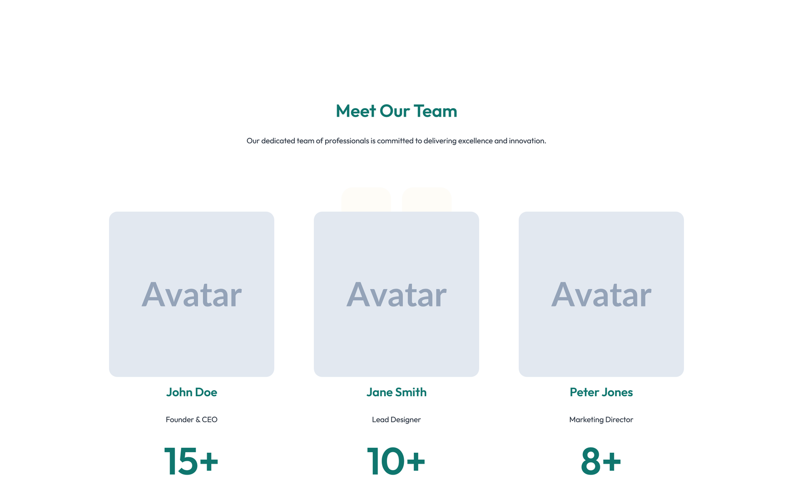Team with 2-column Team Cards 47 - Elementor component