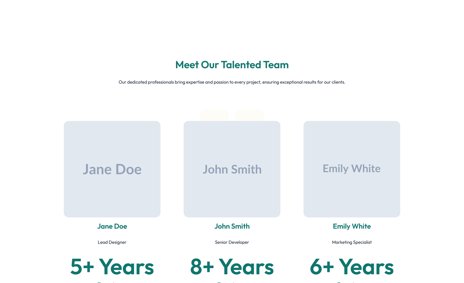 Team with 3-column Team Cards with Social 49 - Elementor component