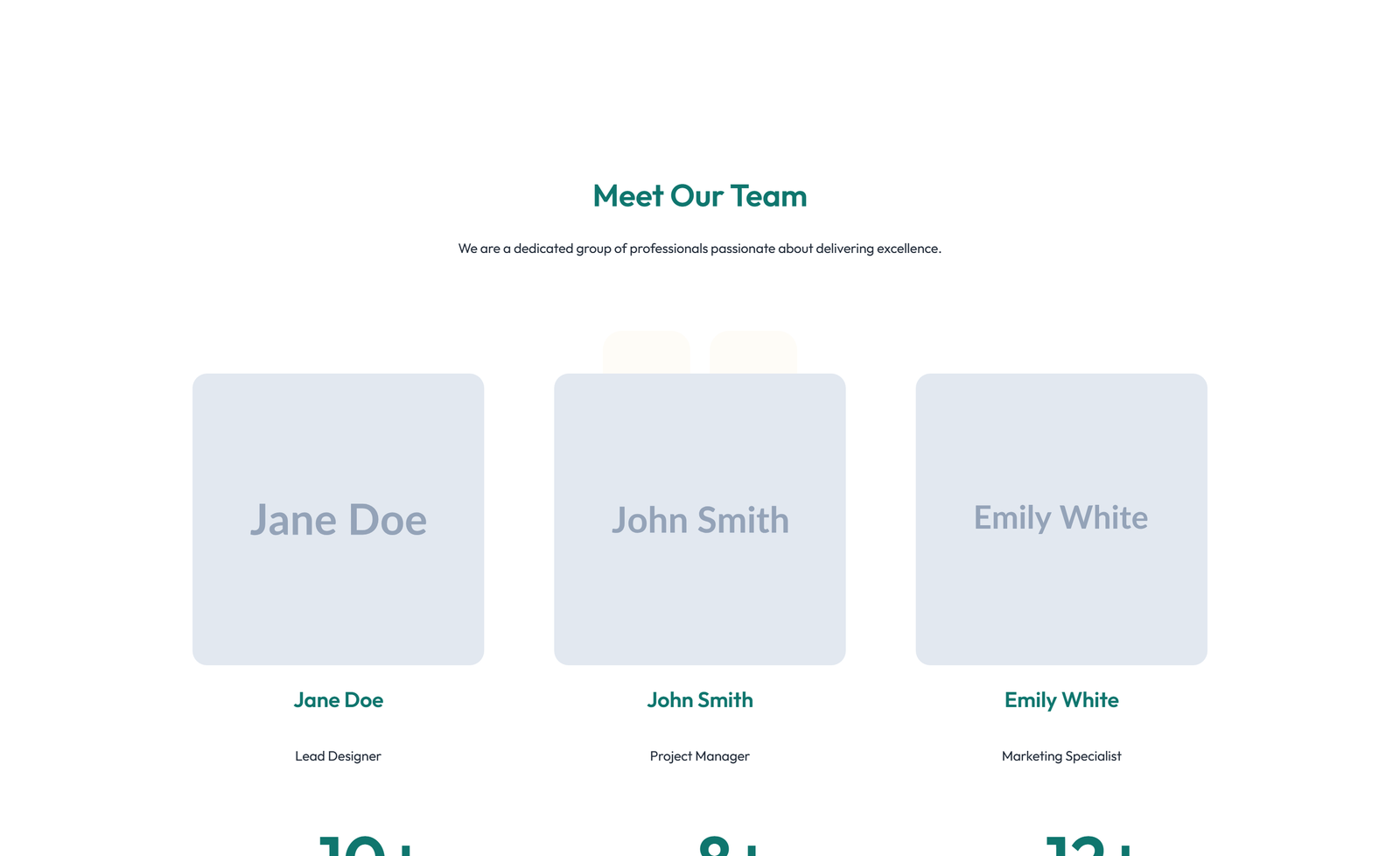Team with 3-column Team Cards with Social 50 - Elementor component