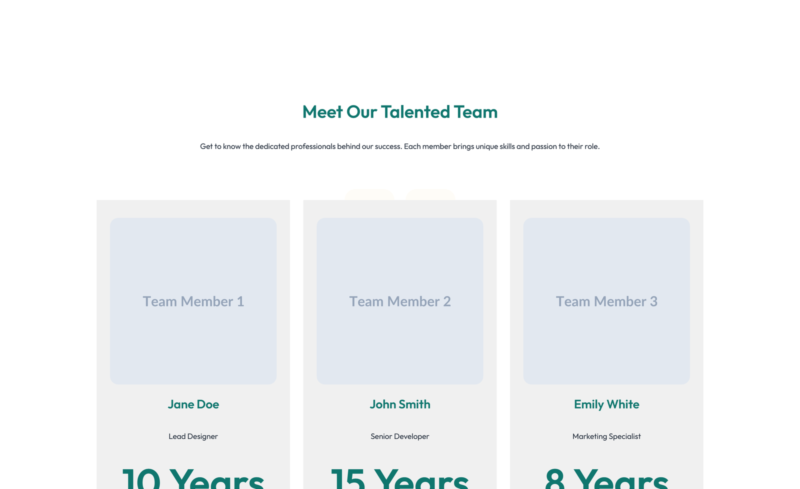 Team with 2-column Team Cards 50 - Elementor component