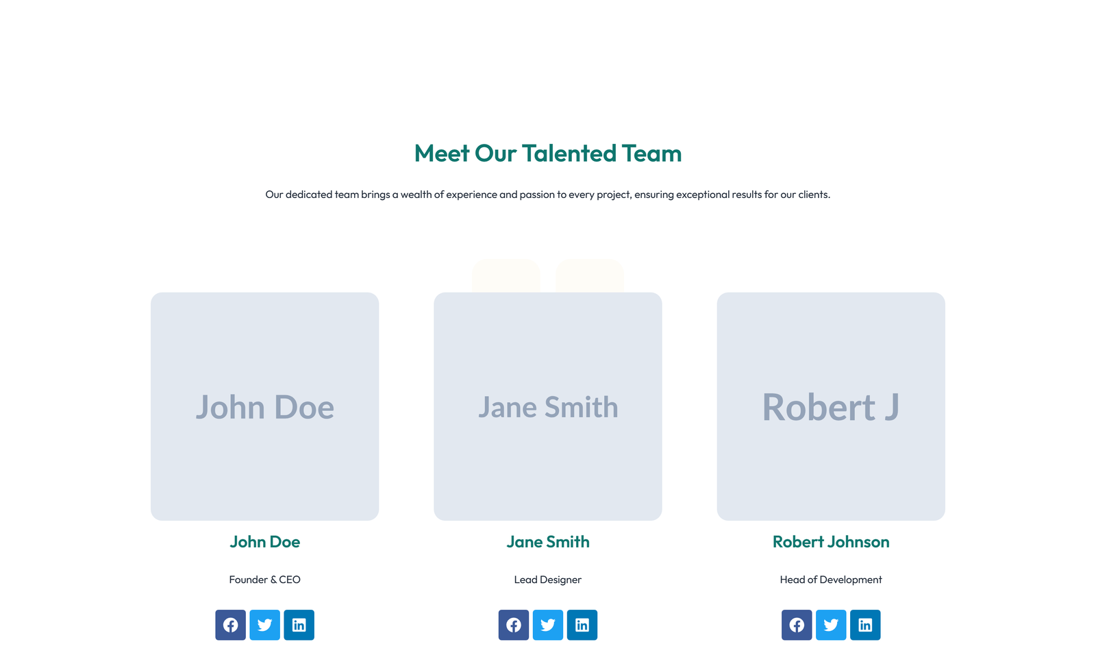 Team with 3-column Team Cards with Social 51 - Elementor component