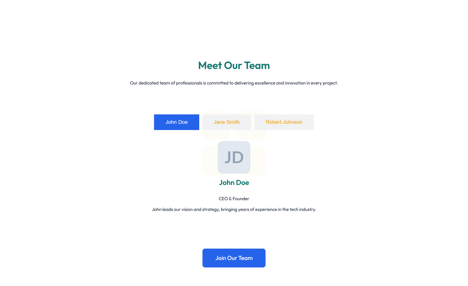Screenshot of Team with 3-column Team Cards with Social 54 - Elementor Team Sections component