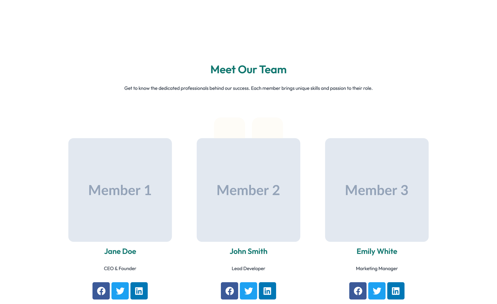 Team with 4-column Team Cards 54 - Elementor component