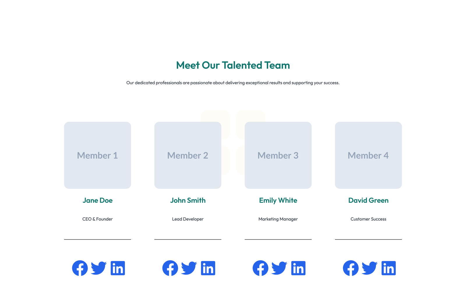 Team with 2-column Team Cards 66 - Elementor component