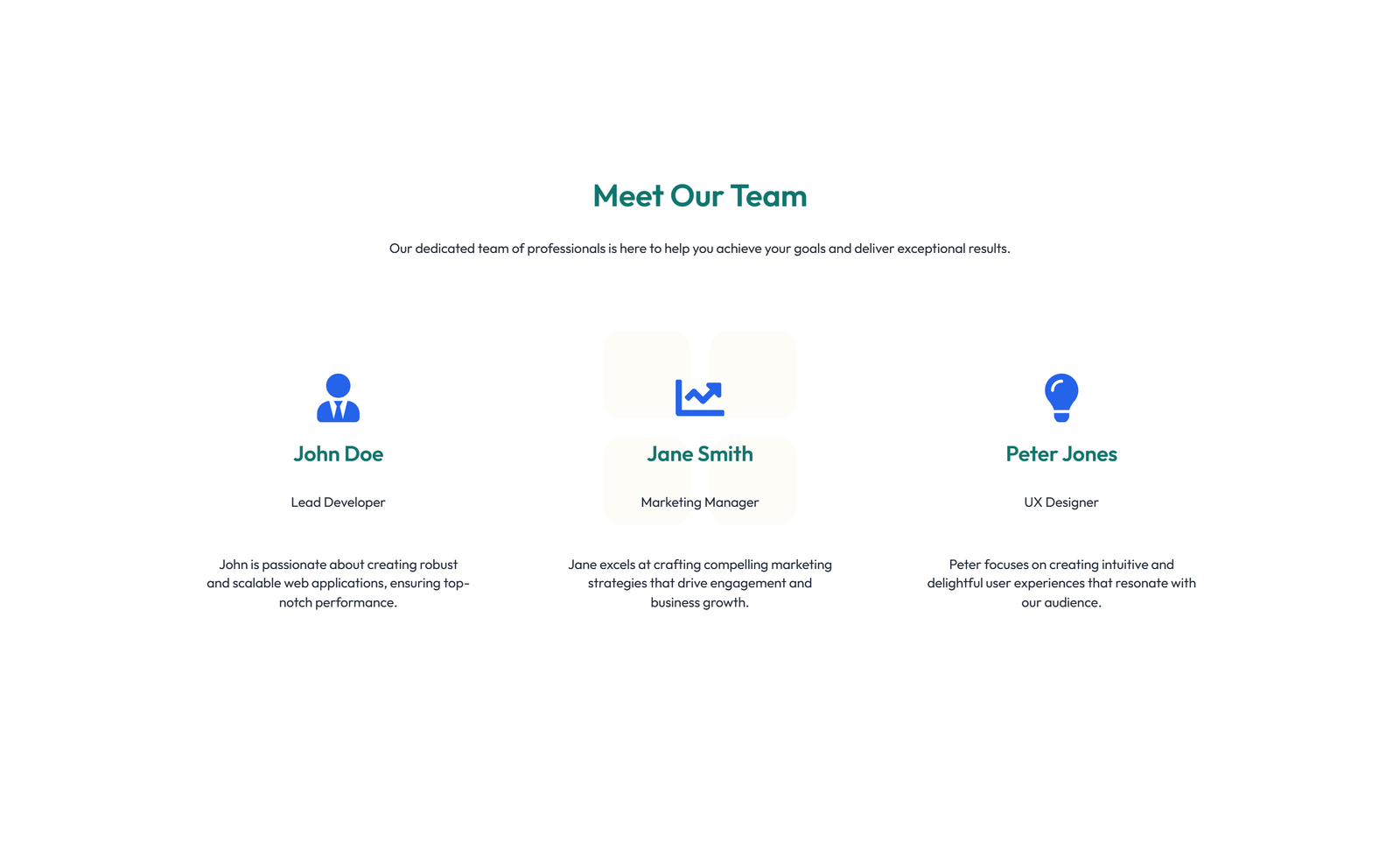 Screenshot of Team with 2-column Team Cards 68 - Elementor Team Sections component