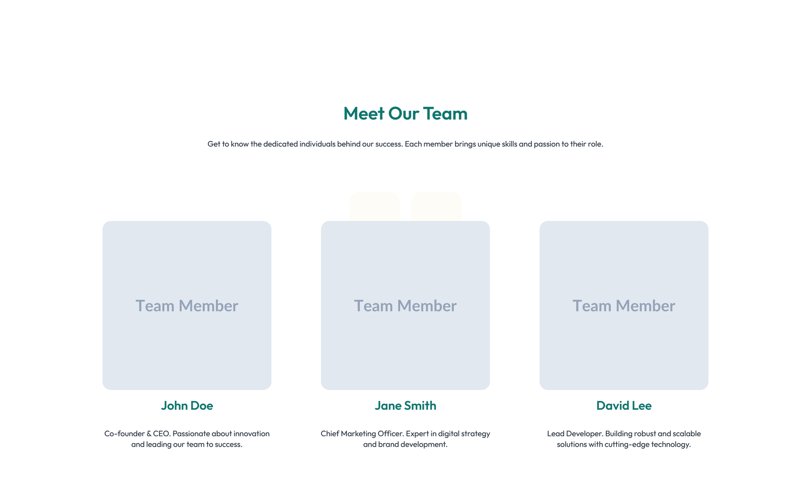 Team with 3-column Team Cards with Social 69 - Elementor component