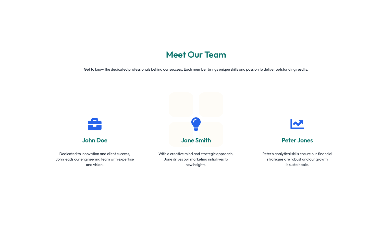 Screenshot of Team with 3-column Team Cards with Social 70 - Elementor Team Sections component