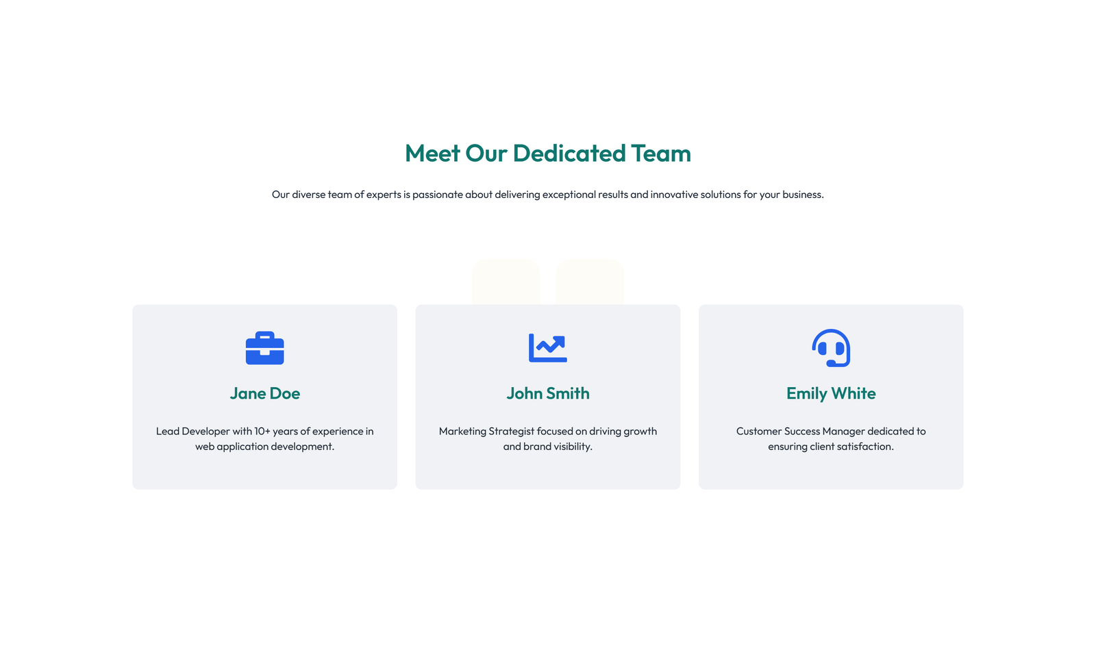 Screenshot of Team with 4-column Team Cards 70 - Elementor Team Sections component