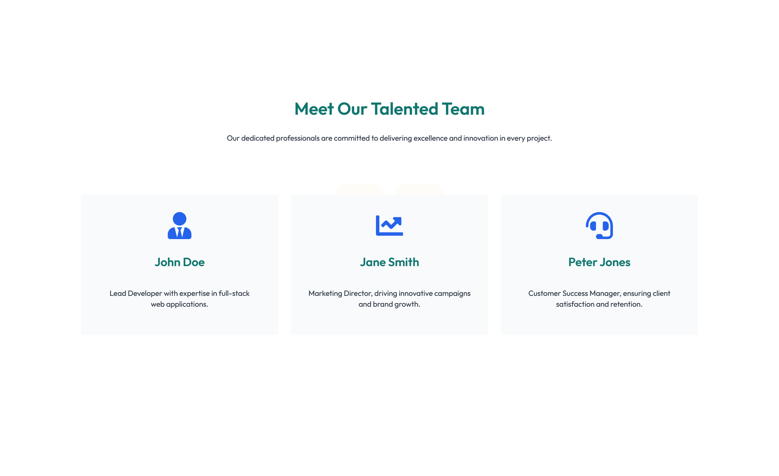 Screenshot of Team with 2-column Team Cards 70 - Elementor Team Sections component