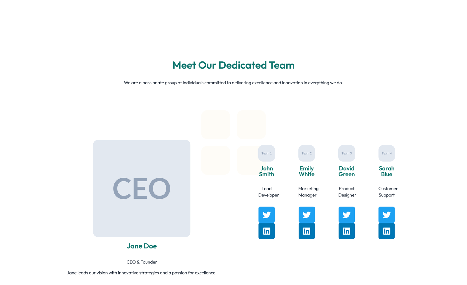 Team with 3-column Team Cards with Social 71 - Elementor component