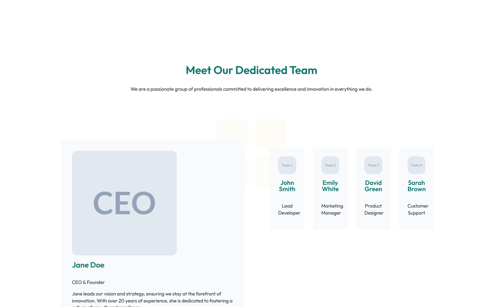 Team with 3-column Team Cards with Social 72 - Elementor component