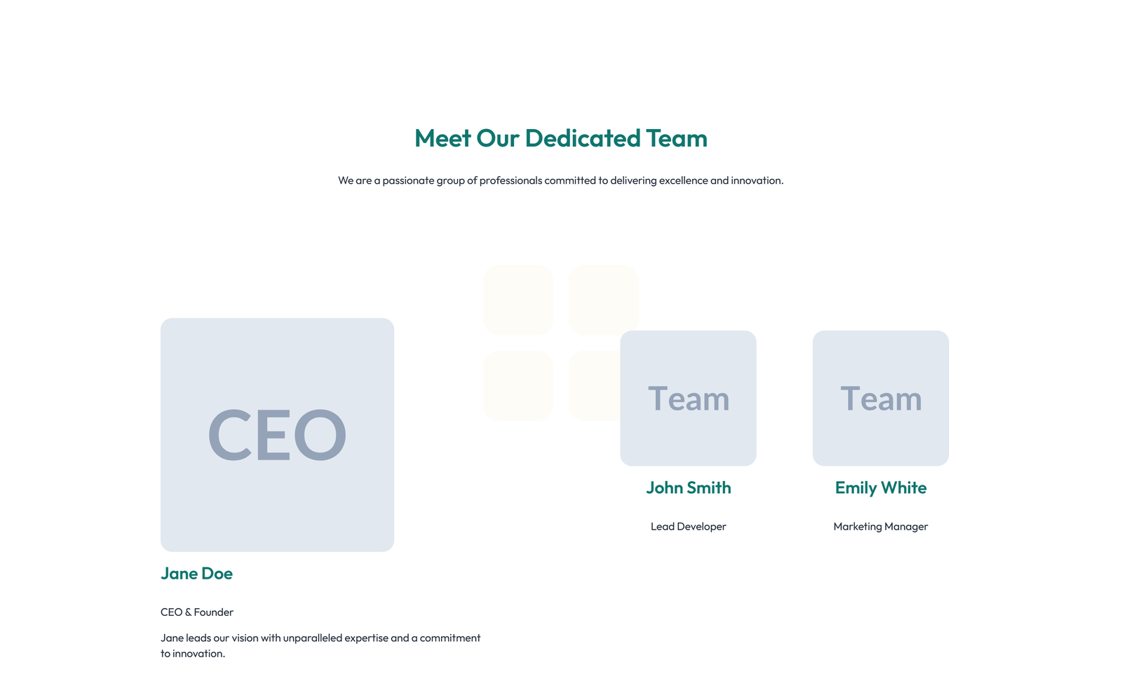 Team with 4-column Team Cards 72 - Elementor component
