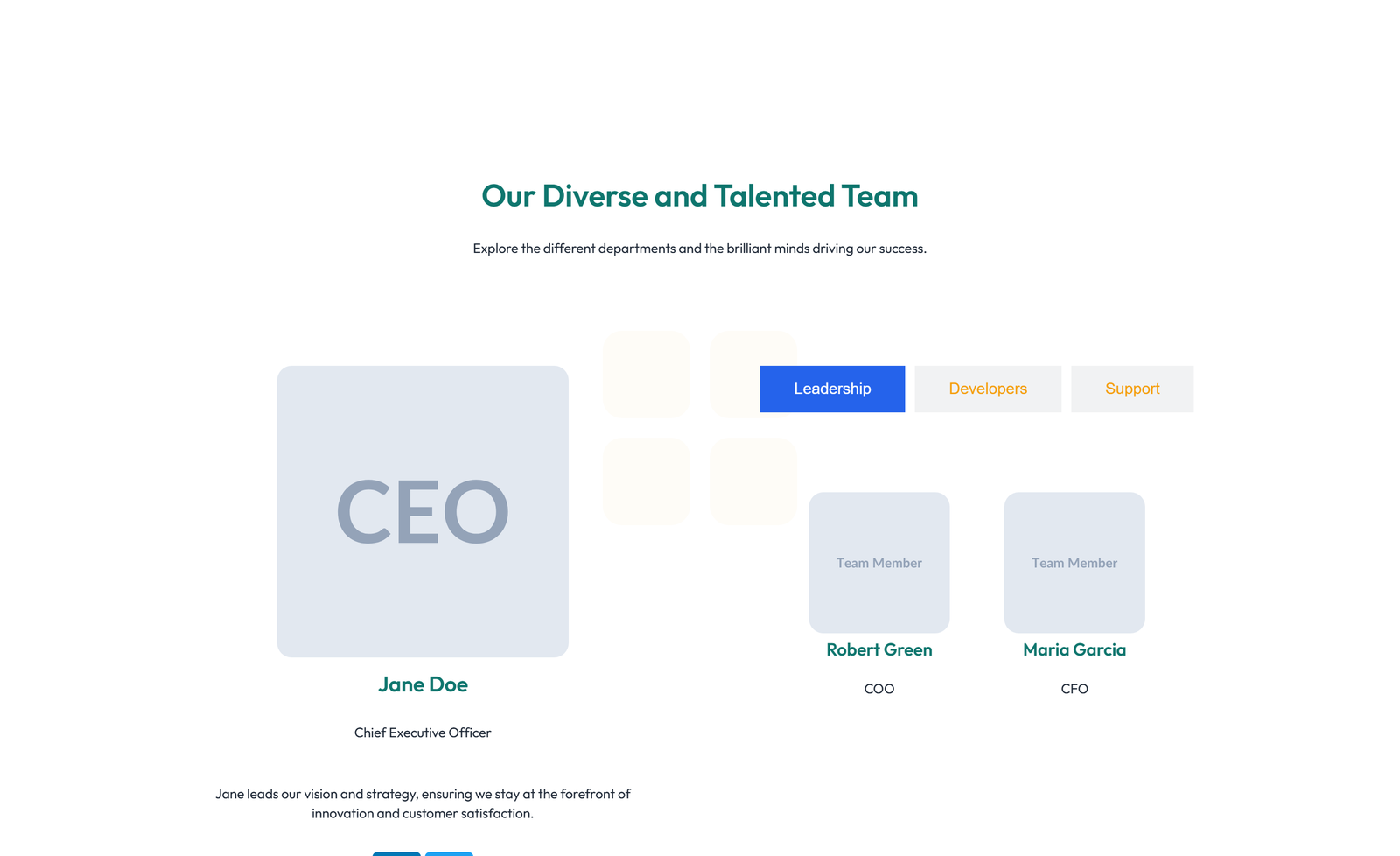 Team with 3-column Team Cards with Social 74 - Elementor component