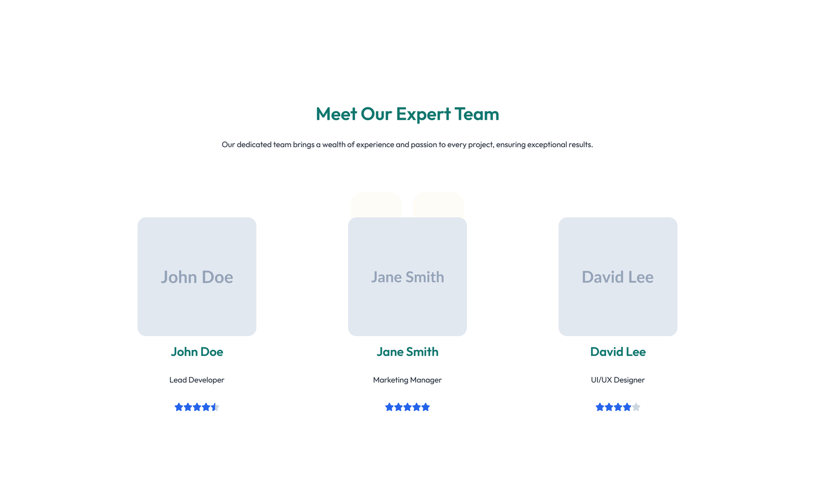 Team with 3-column Team Cards with Social 78 - Elementor component