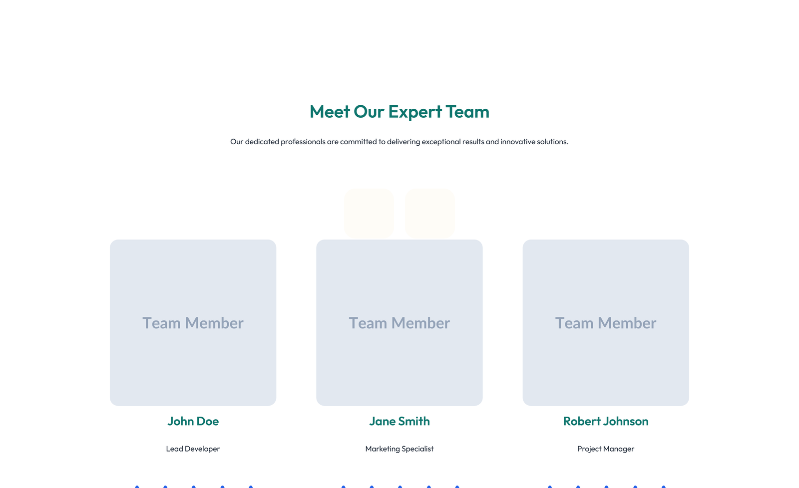 Team with 3-column Team Cards with Social 80 - Elementor component