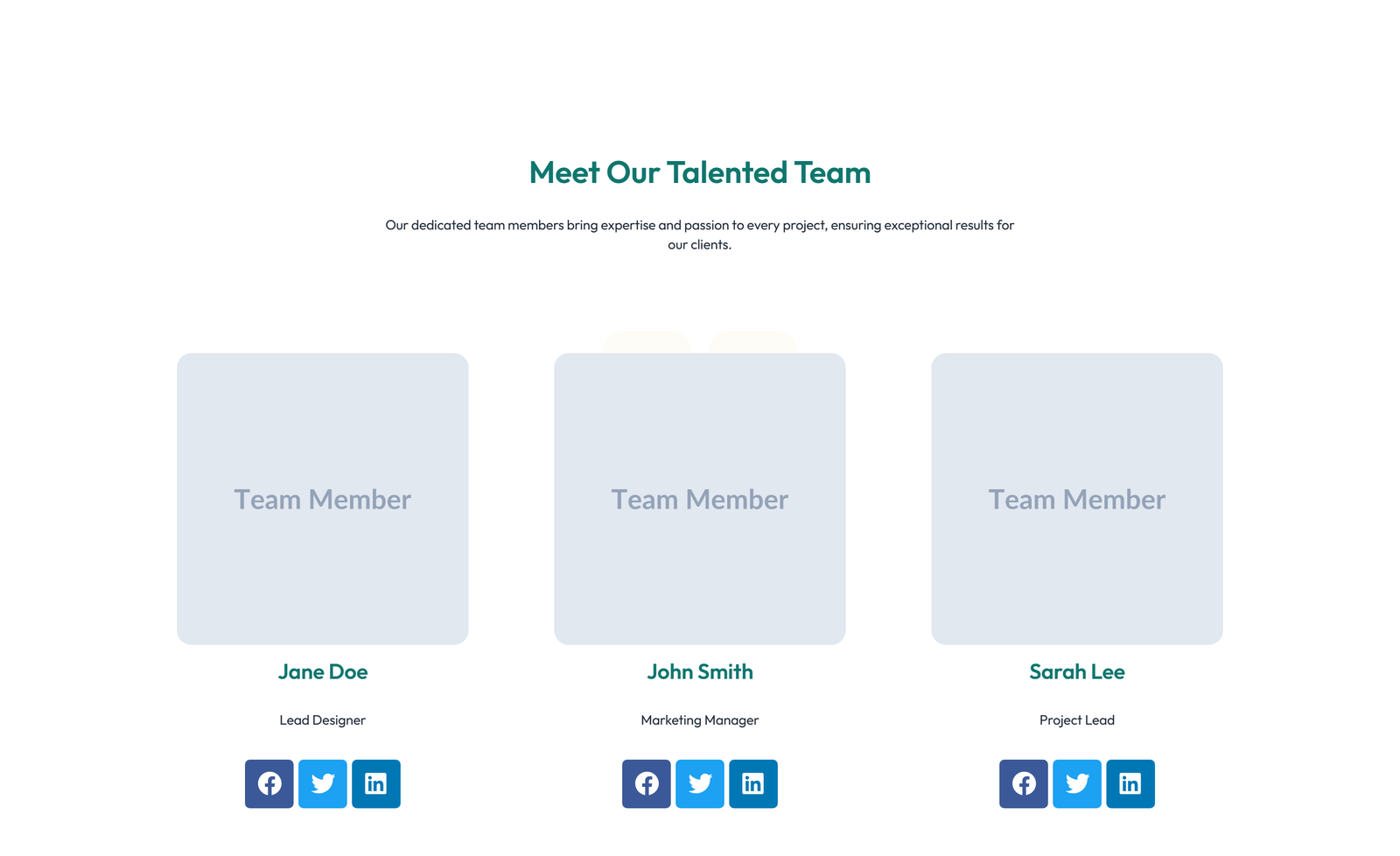 Team with 3-column Team Cards with Social 83 - Elementor component