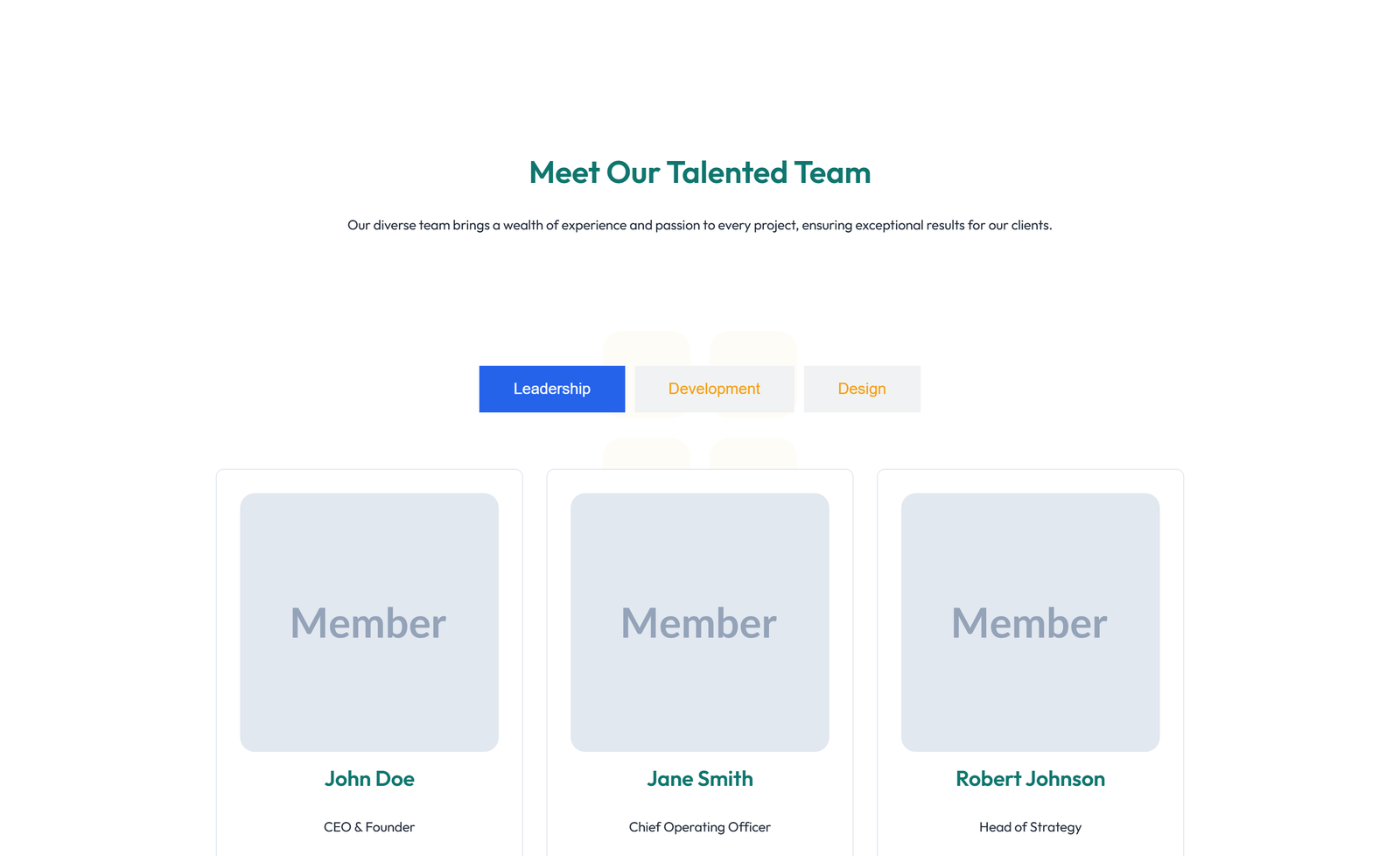 Team with 3-column Team Cards with Social 84 - Elementor component