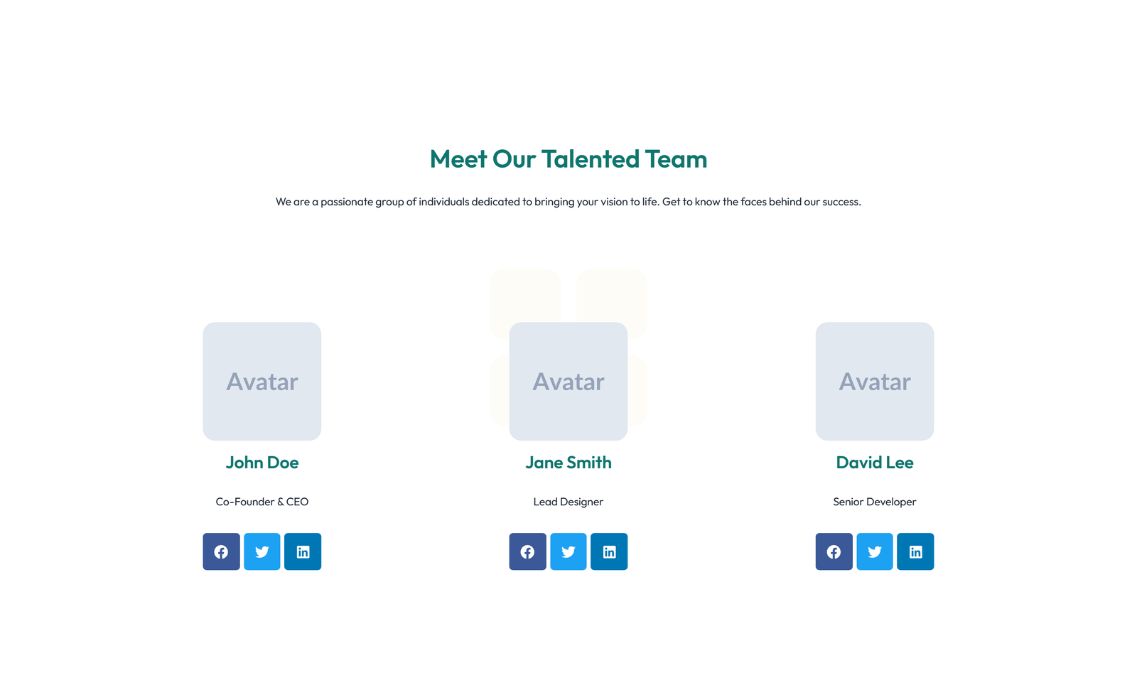 Team with 4-column Team Cards 84 - Elementor component