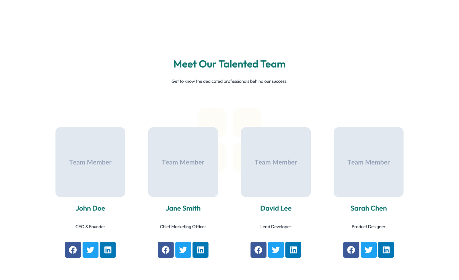 Team with 2-column Team Cards 87 - Elementor component