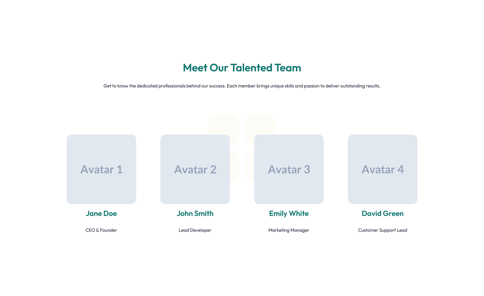 Team with 4-column Team Cards 88 - Elementor component