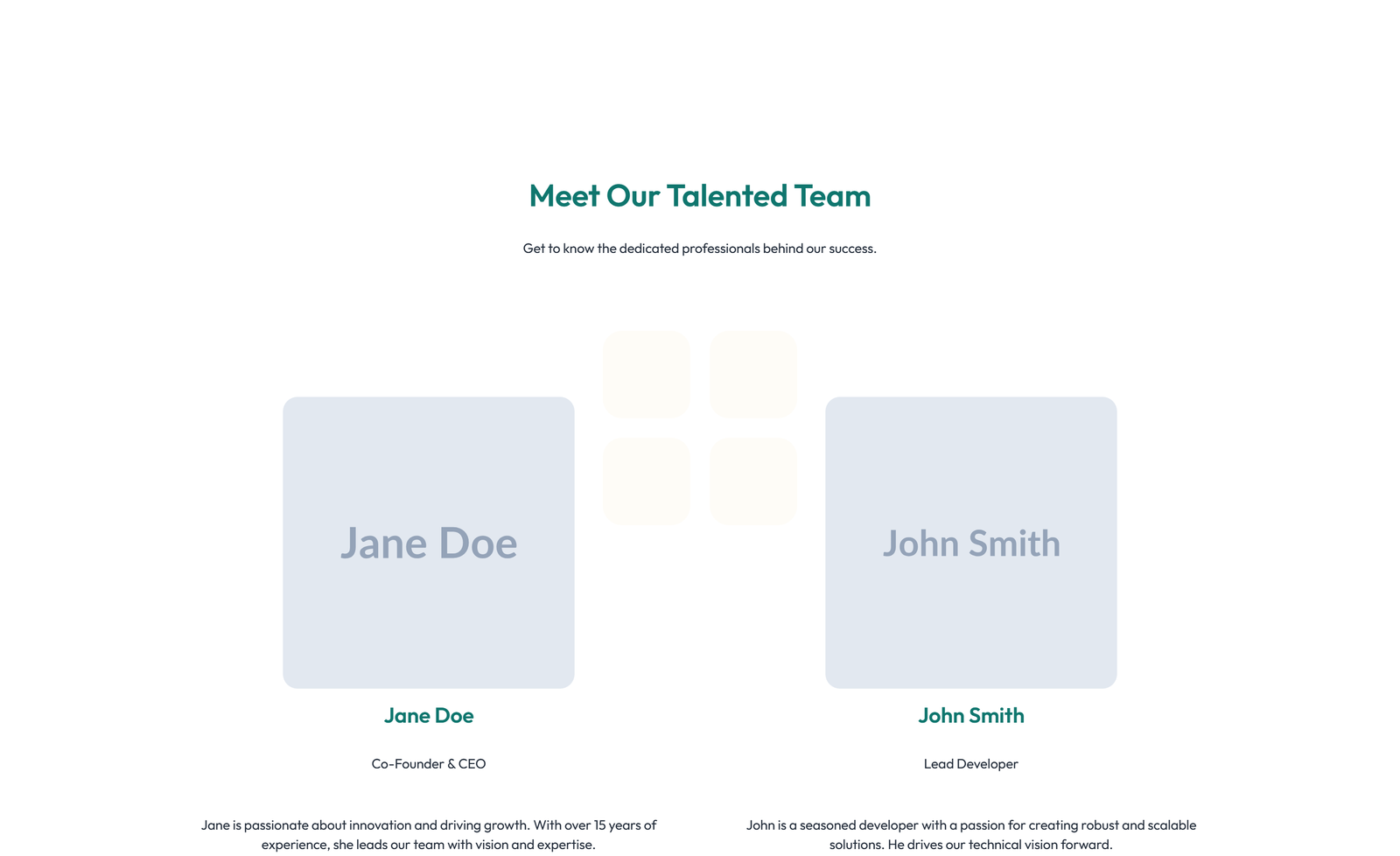 Team with 2-column Team Cards 91 - Elementor component