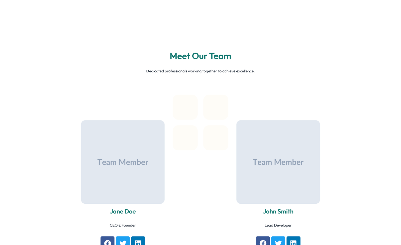 Team with 4-column Team Cards 92 - Elementor component