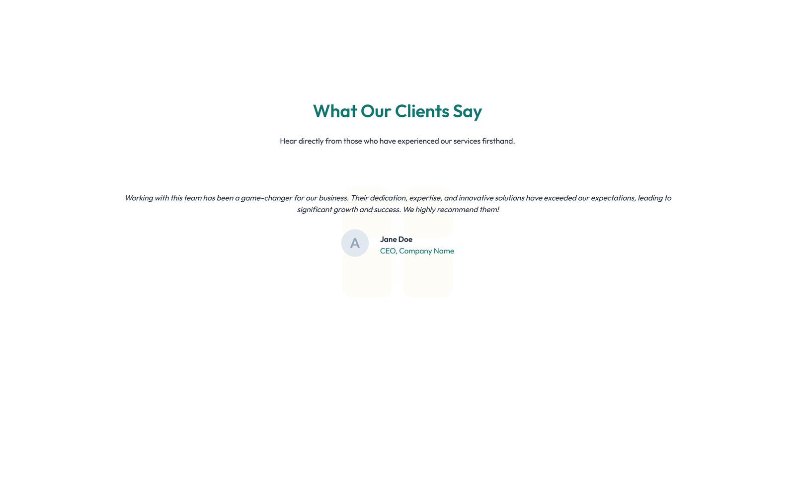Screenshot of Testimonial with Single Centered Blockquote 13 - Elementor Testimonial Sections component