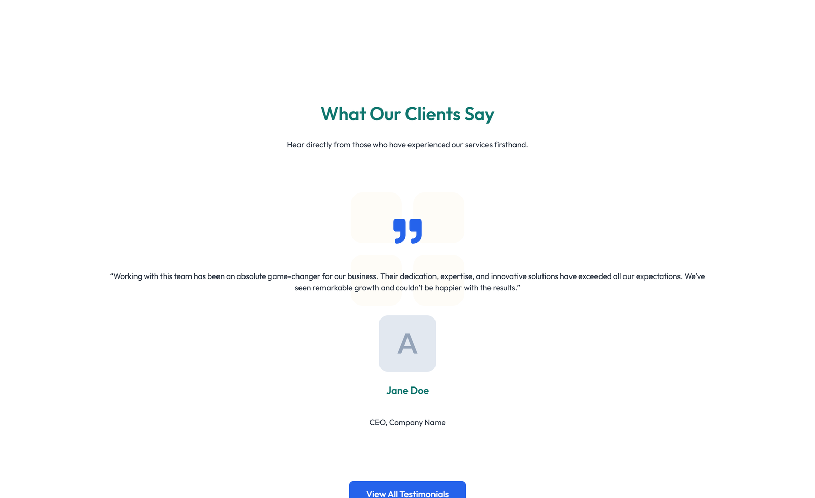 Screenshot of Testimonial with Single Centered Blockquote 15 - Elementor Testimonial Sections component