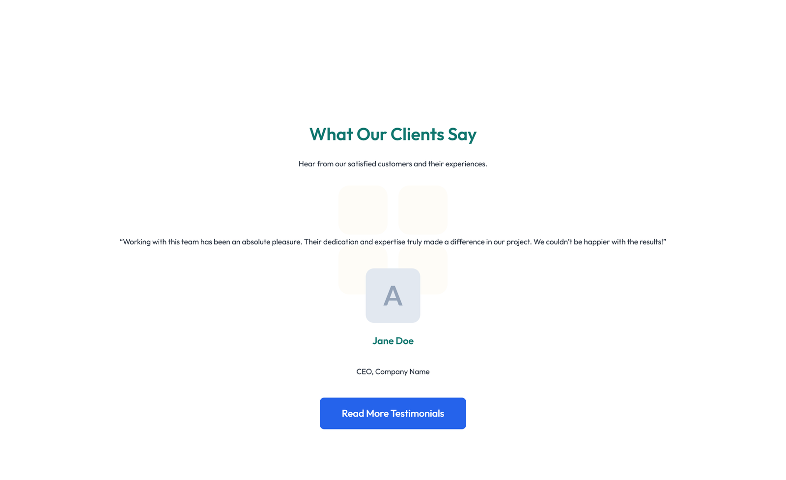 Screenshot of Testimonial with Single Centered Blockquote 30 - Elementor Testimonial Sections component