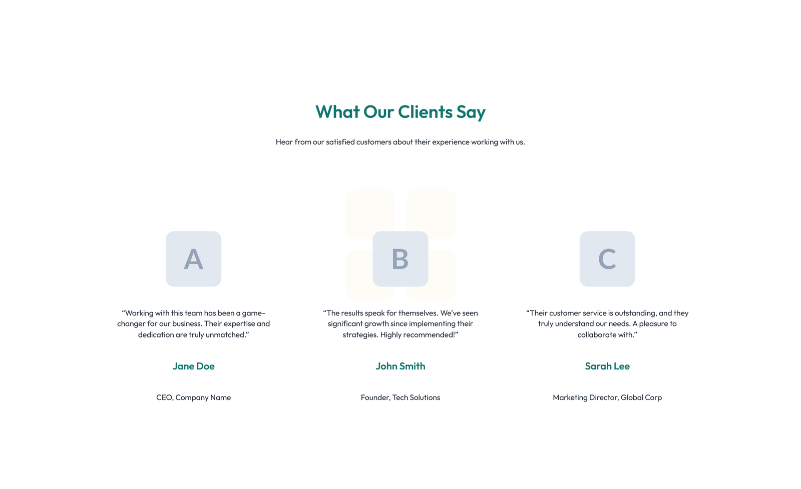 Screenshot of Testimonial with Single Centered Blockquote 36 - Elementor Testimonial Sections component