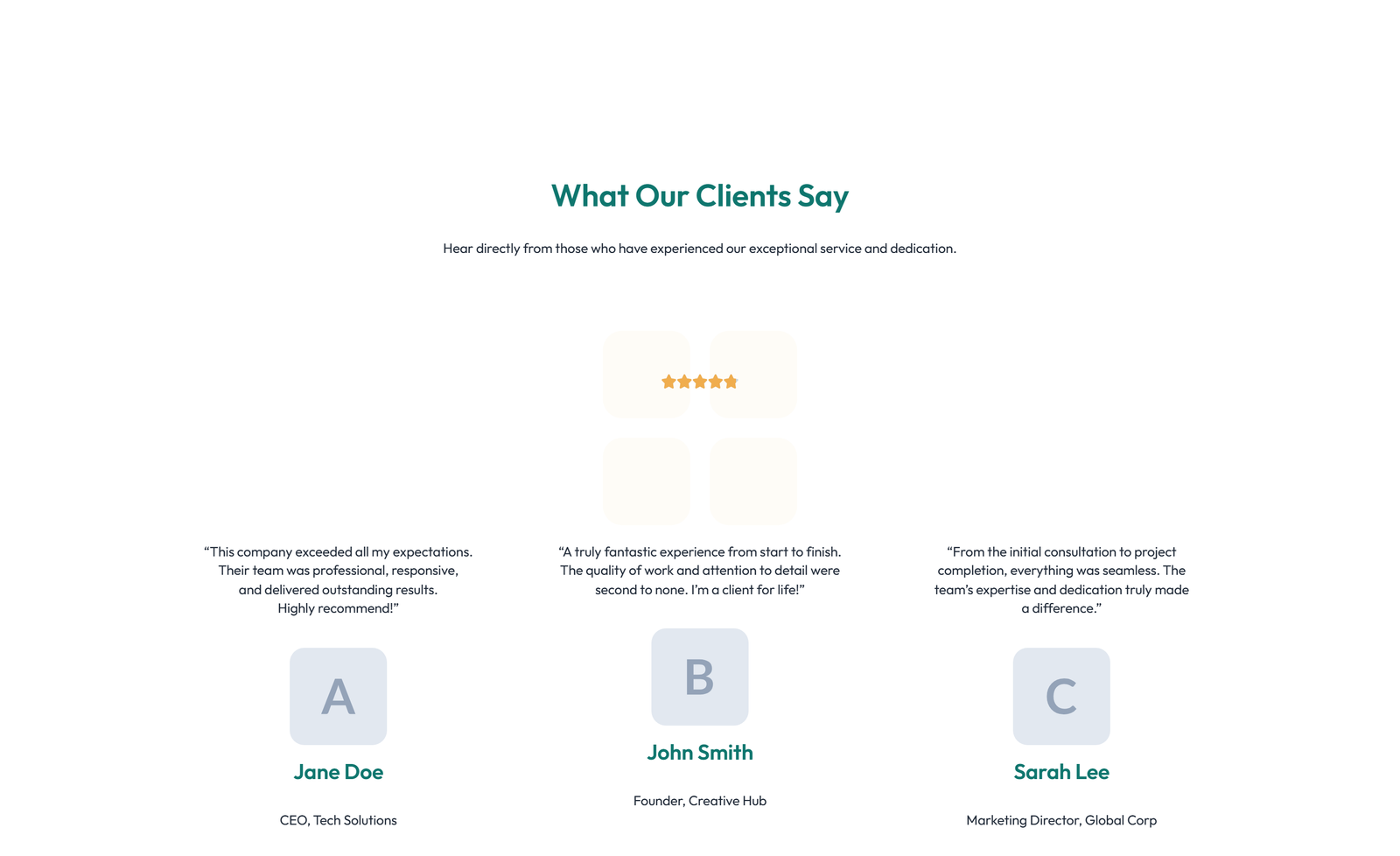 Testimonial with 3-column Rating, Quote Cards 43 - Elementor component