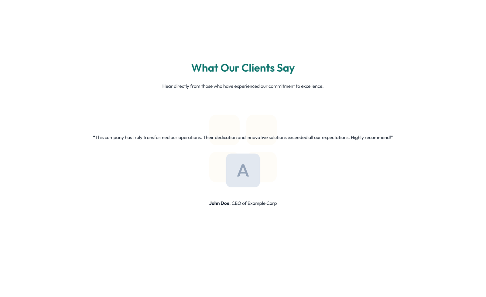 Screenshot of Testimonial with Single Centered Blockquote 47 - Elementor Testimonial Sections component