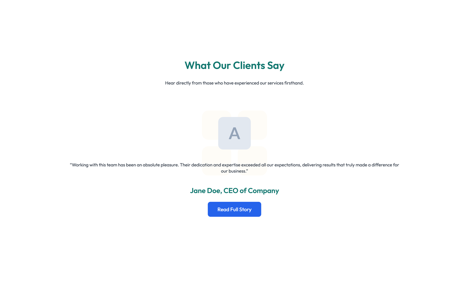 Screenshot of Testimonial with Single Centered Blockquote 48 - Elementor Testimonial Sections component