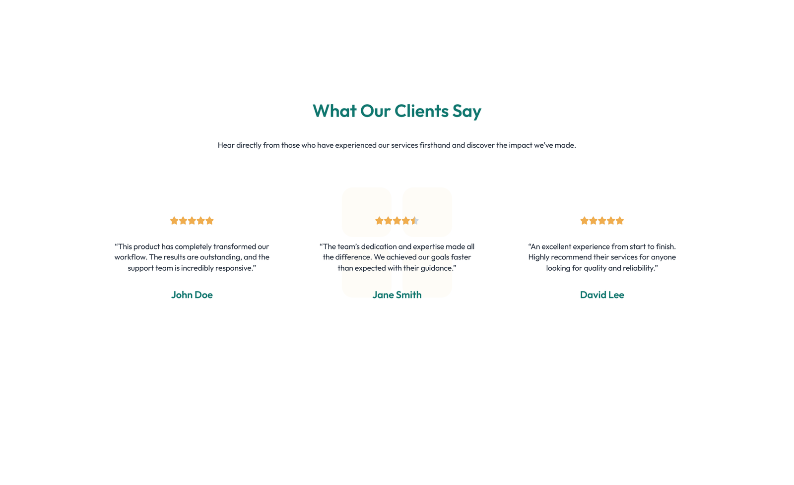 Screenshot of Testimonial with 3-column Rating, Quote Cards 53 - Elementor Testimonial Sections component