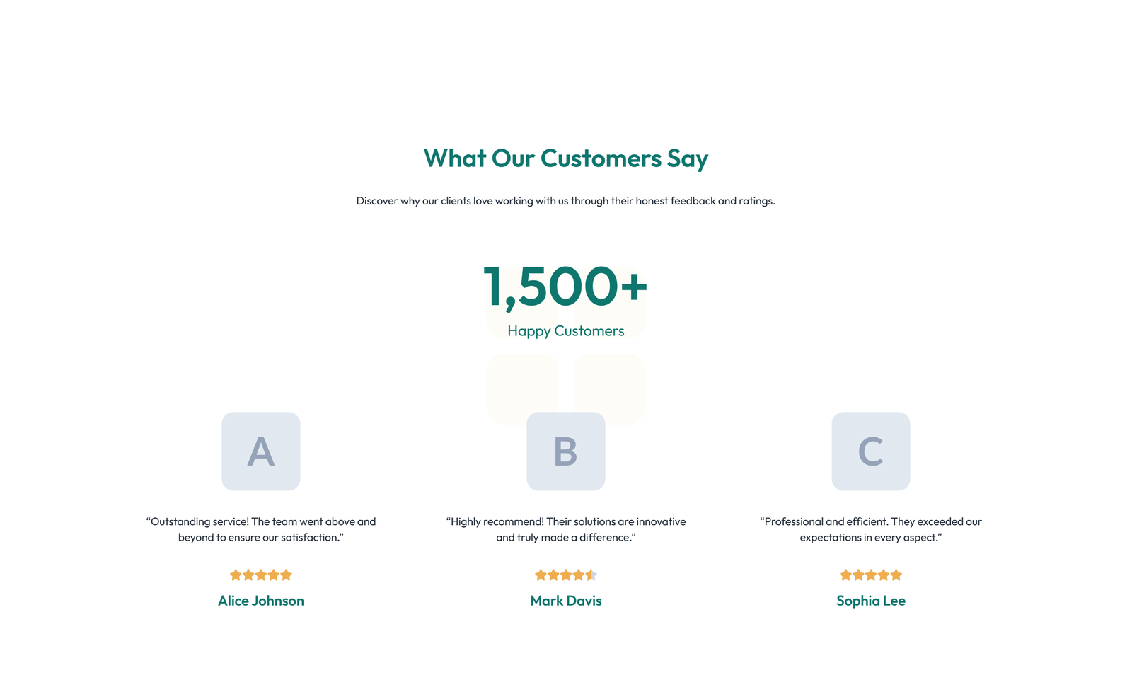 Testimonial with 3-column Rating, Quote Cards 65 - Elementor component