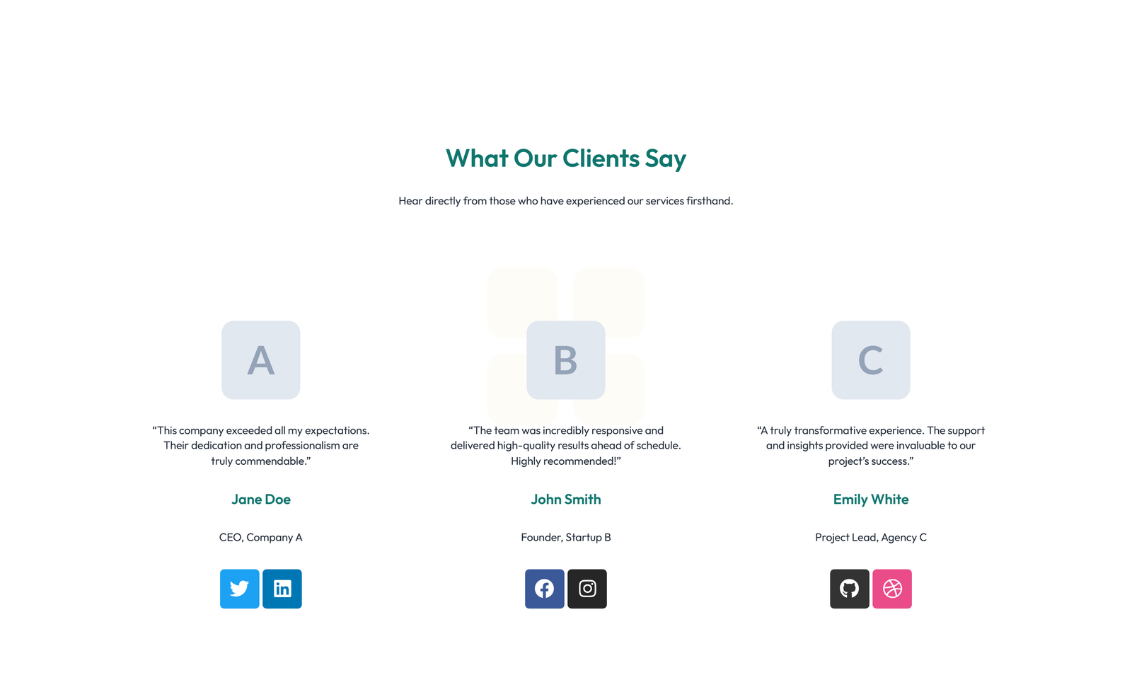 Testimonial with Single Centered Blockquote 72 - Elementor component