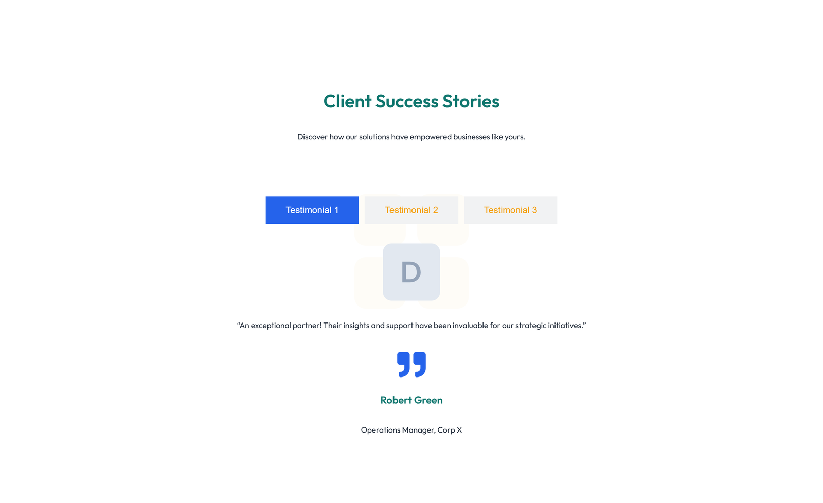 Screenshot of Testimonial with 3-column Rating, Quote Cards 76 - Elementor Testimonial Sections component