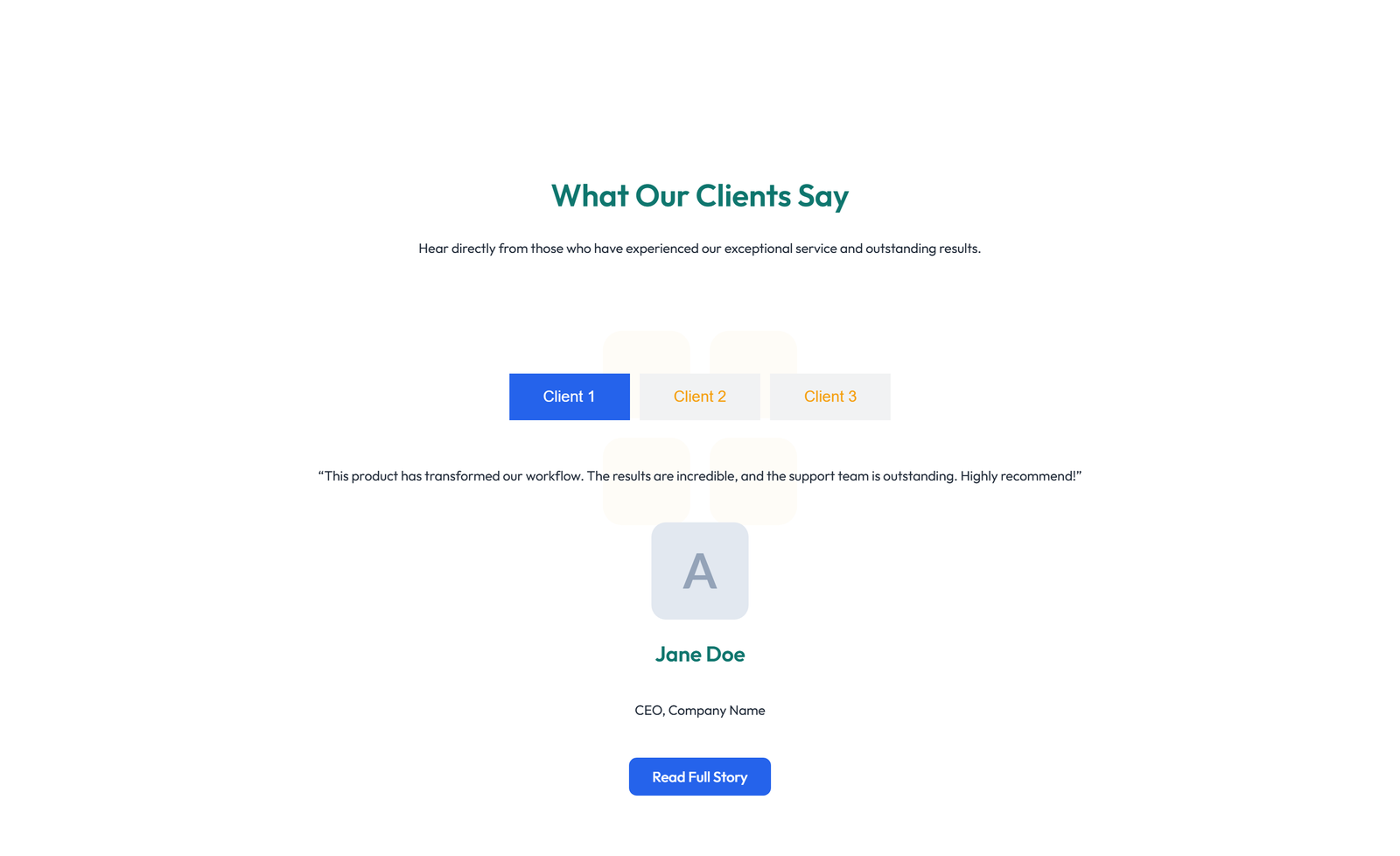 Screenshot of Testimonial with Single Centered Blockquote 78 - Elementor Testimonial Sections component