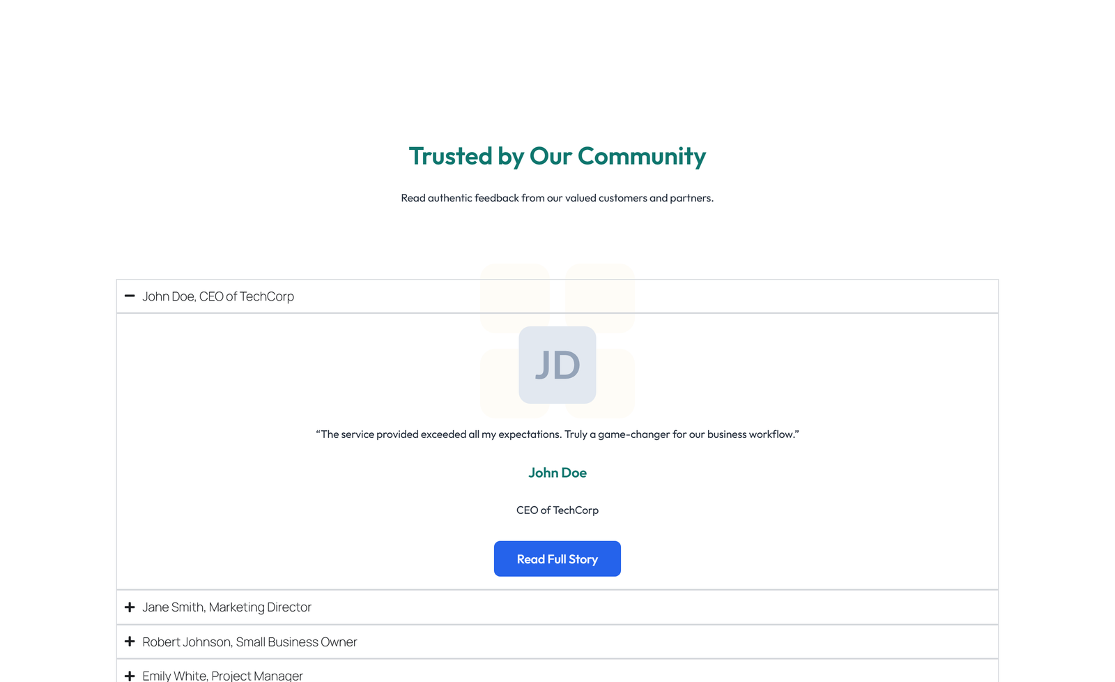 Screenshot of Testimonial with Single Centered Blockquote 81 - Elementor Testimonial Sections component